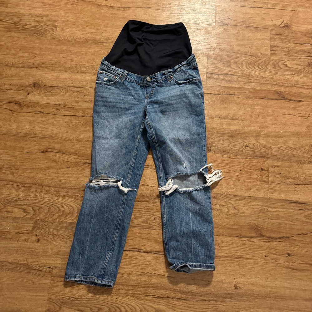 Abercrombie & Fitch Blue Distressed High-Rise Maternity Jeans with Black Panel